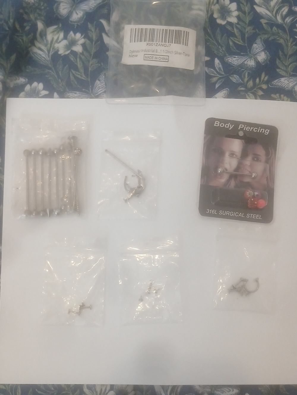 316L Surgical Steel Earrings and Piercing Set - Silver Tone